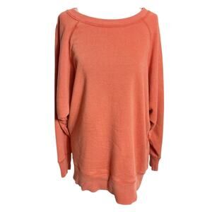 Aerie Slouchy Off Shoulder Oversized Sweatshirt S Coral Cozy Orange Crew